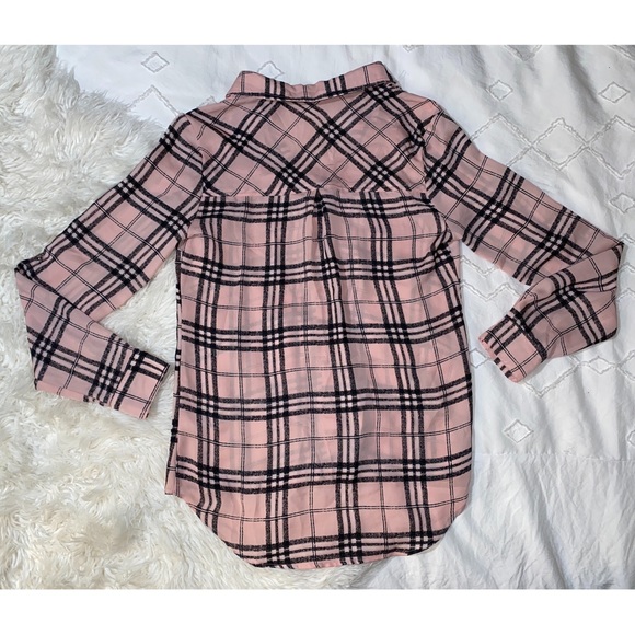 Candie’s | Pink Plaid Lightweight Sheer Flannel Button Ip Top Cutout Shoulders - Picture 6 of 13